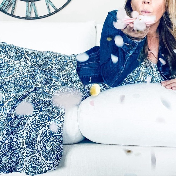 Dresses & Skirts - Blue and white strapless maxi dress